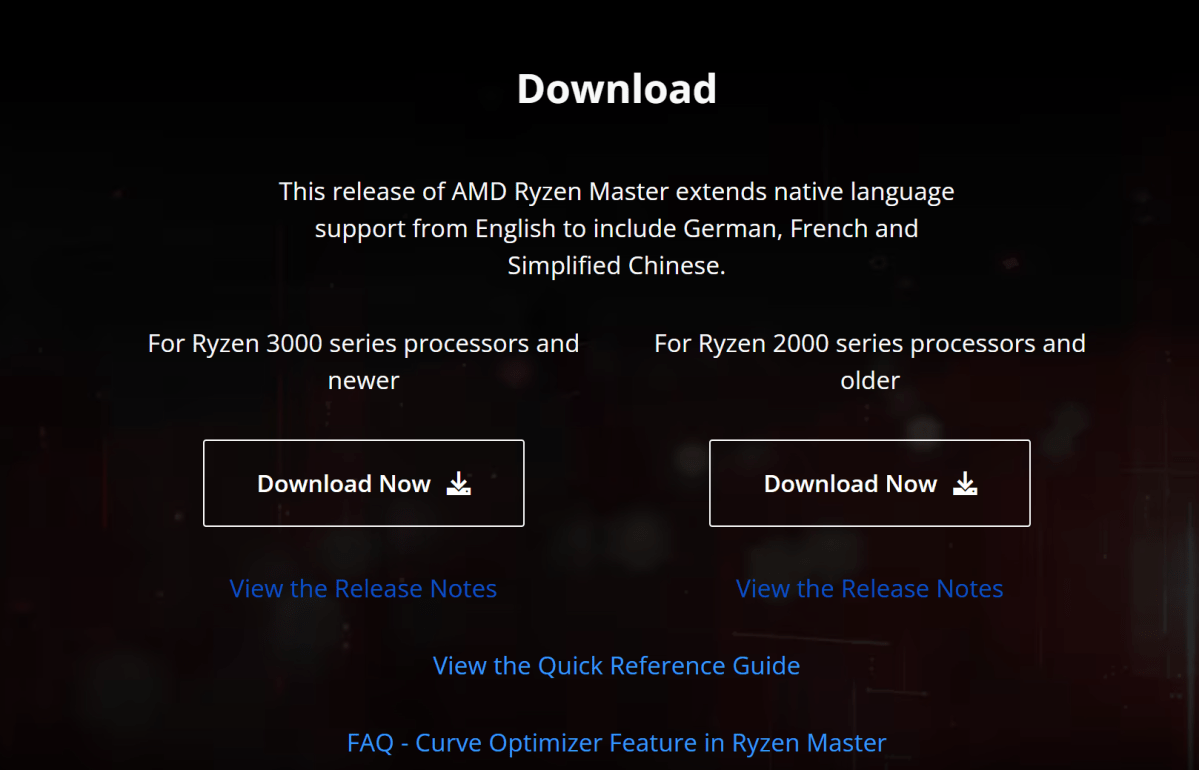 AMD Ryzen Master download page