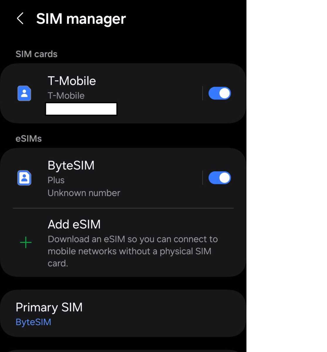 SIM manager on a Android phone